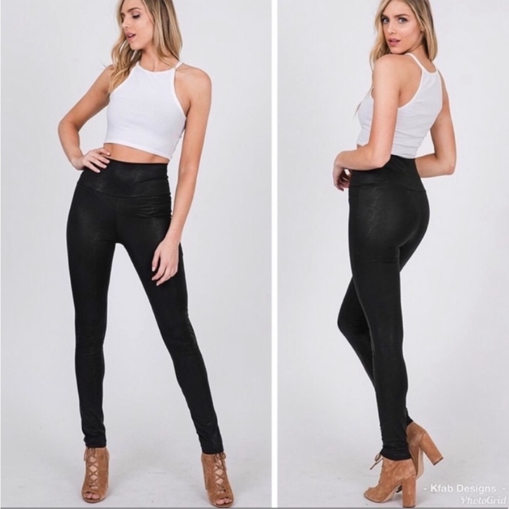 High Waist Faux Leather Snakeskin Leggings New